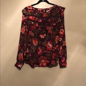 Loft Paisley & Flower Frill Blouse Size Medium